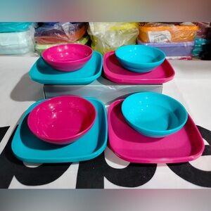 Tupperware Play Set of 8 Kids Mini Bright Colorful Dessert Plates New